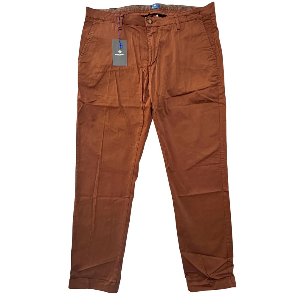 NWT Camicissima Italy Chino Pants Size 54 Rust Orange Cotton Stretch Old Money